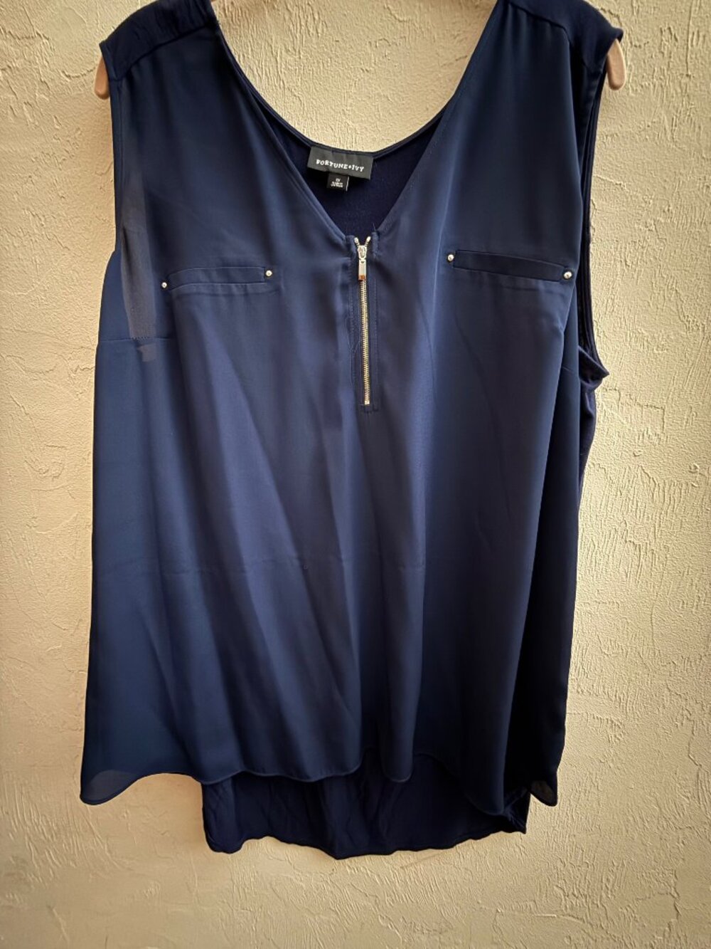 Fortune + Ivy, Navy, Sleeveless TankTop, 2X